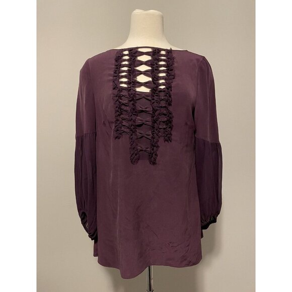 Nanette Lepore Purple Silk Blouse with Bows and Romantic Sleeves, Size 6 - Picture 1 of 9